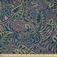 thumbnail image 1 of Ambesonne Botanical Fabric by the Yard Microfiber, Vintage Muted Tone Leaves, 2 Yards, Petrol Blue Reseda Green, 1 of 2