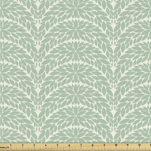 Ambesonne Botanical Fabric by the Yard Upholstery, Olive Branch Damask Print, 3 Yards, Mint Green and White