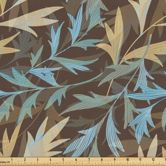 Ambesonne Botanical Fabric by the Yard Upholstery, Striped Leaves Vintage, 10 Yards, Dark Eggshell and Cadet Blue