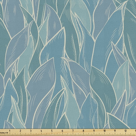 Ambesonne Botanical Fabric by the Yard Upholstery, Abstract Bluish Leaves, 5 Yards, Multicolor