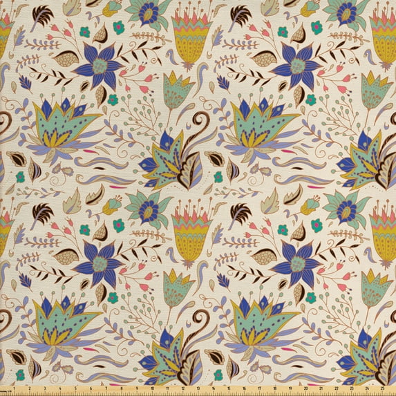 Ambesonne Botanical Fabric by the Yard Upholstery, Abstract Garden Art, 5 Yards, Multicolor