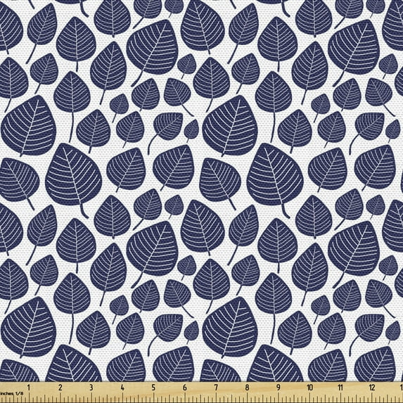 Ambesonne Botanical Fabric by the Yard Upholstery, Autumn Art Forest Foliage, 2 Yards, Dark Lavender White