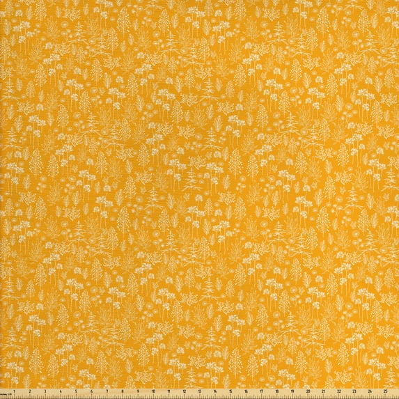 Ambesonne Botanical Fabric by the Yard Upholstery, Autumn-Themed Retro Feels, 3 Yards, Marigold and Cream