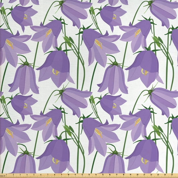 Ambesonne Botanical Fabric by the Yard Upholstery, Bluebells Garden, 5 Yards, Lavender Yellow