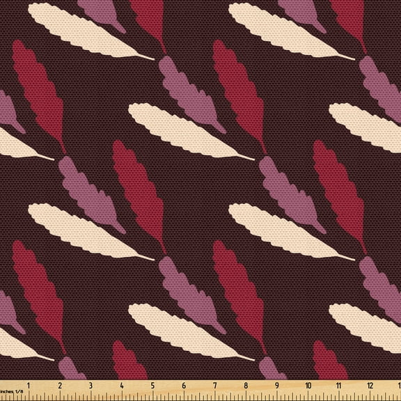 Ambesonne Botanical Fabric by the Yard Upholstery, Colorful Repeating Leaves, 1 Yard, Dark Maroon Ruby and Beige