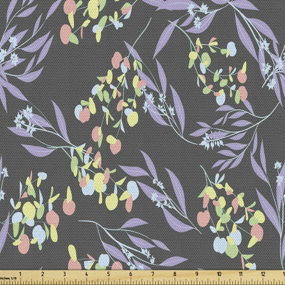 Ambesonne Botanical Fabric by the Yard Upholstery, Eucalyptus Leaves Herbs, 5 Yards, Dimgray and Multicolor