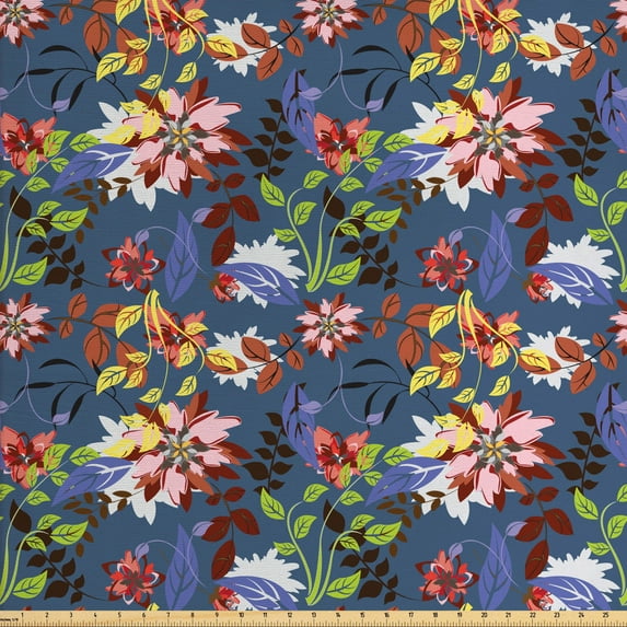 Ambesonne Botanical Fabric by the Yard Upholstery, Floral Vintage Spring, 5 Yards, Multicolour