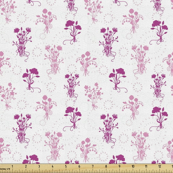 Ambesonne Botanical Fabric by the Yard Upholstery, Flower Bouquet Silhouette, 10 Yards, Dark Magenta and Pale Pink