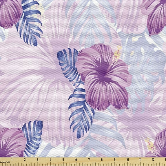 Ambesonne Botanical Fabric by the Yard Upholstery, Lilac Orchid Illustration, 1 Yard, Pale Mauve Fuchsia
