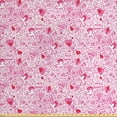 thumbnail image 1 of Ambesonne Botanical Fabric by the Yard Upholstery, Love Flowers Doodle Art, 5 Yards, Pink and Dark Coral, 1 of 4