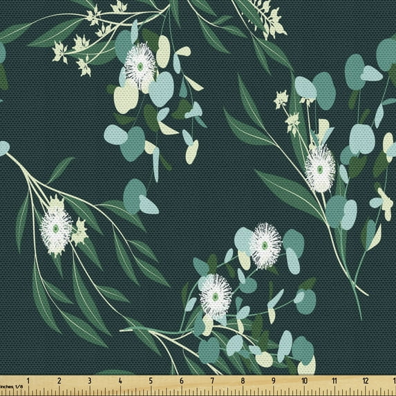 Ambesonne Botanical Fabric by the Yard Upholstery, Nature Herbal Flourishes, 3 Yards, Petrol Blue Jade Green