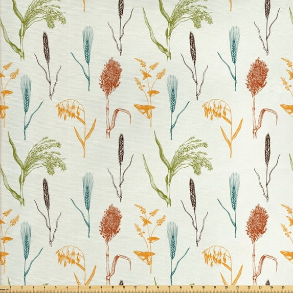 Ambesonne Botanical Fabric by the Yard Upholstery, Nature Plant Foliage Art, 10 Yards, Off White Multicolor