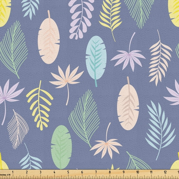 Ambesonne Botanical Fabric by the Yard Upholstery, Repeating Colorful Leaves, 10 Yards, Ceil Blue and Multicolor