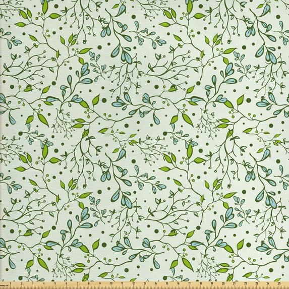 Ambesonne Botanical Fabric by the Yard Upholstery, Spring Forest Branches, 5 Yards, Pale Green Green