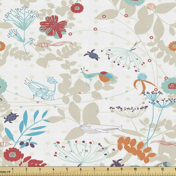 Ambesonne Botanical Fabric by the Yard Upholstery, Style Natural, 1 Yard, Multicolor