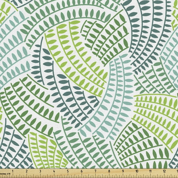 Ambesonne Botanical Fabric by the Yard Upholstery, Swirling Leaf Branches, 10 Yards, Lime Green Pale Blue