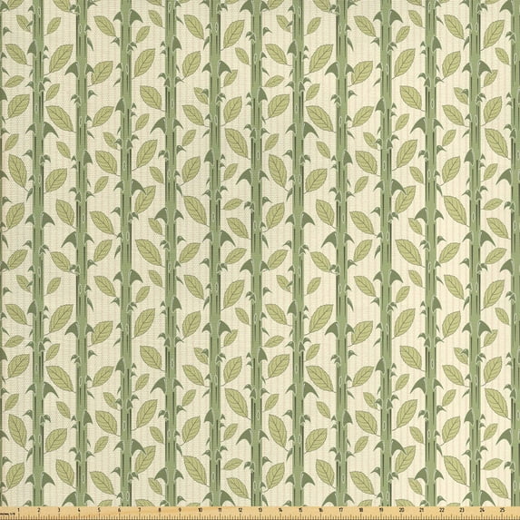 Ambesonne Botanical Fabric by the Yard Upholstery, Thorny Branches with Leaf, 5 Yards, Cream Pale Sage Green