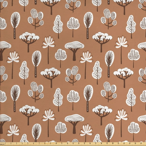 Ambesonne Botanical Fabric by the Yard Upholstery, Tree and Plant Elements, 5 Yards, Umber and Pale Rust