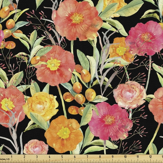 Ambesonne Botanical Fabric by the Yard Upholstery, Vintage Summer Meadow, 1 Yard, Multicolor