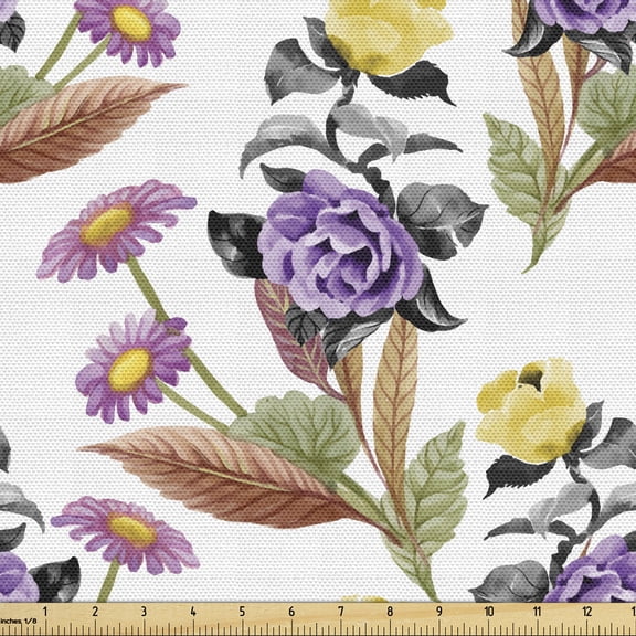 Ambesonne Botanical Fabric by the Yard Upholstery, Watercolor Summer Garden, 1 Yard, Multicolor