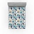 thumbnail image 1 of Ambesonne Botanical Fitted Sheet, Blooming Leaves Branches, California King, Slate Blue Seafoam Amber, 1 of 5