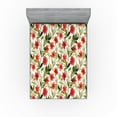 thumbnail image 1 of Ambesonne Botanical Fitted Sheet, Flowers Leafy Nature Vibe, California King, Olive Green and Vermilion, 1 of 5