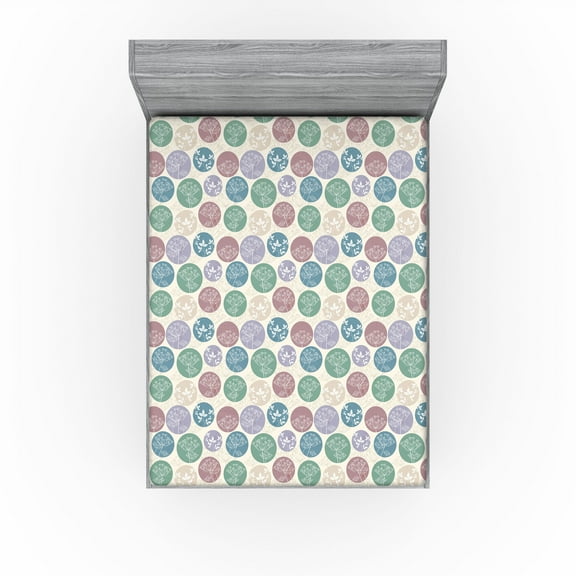 Ambesonne Botanical Fitted Sheet, Polka Dots Geometric Art, California King, Ivory and Multicolor