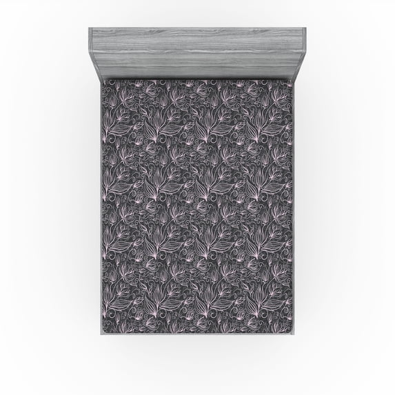 Ambesonne Botanical Fitted Sheet, Vintage Floral Spring Art, King Size, Lilac and Charcoal Grey