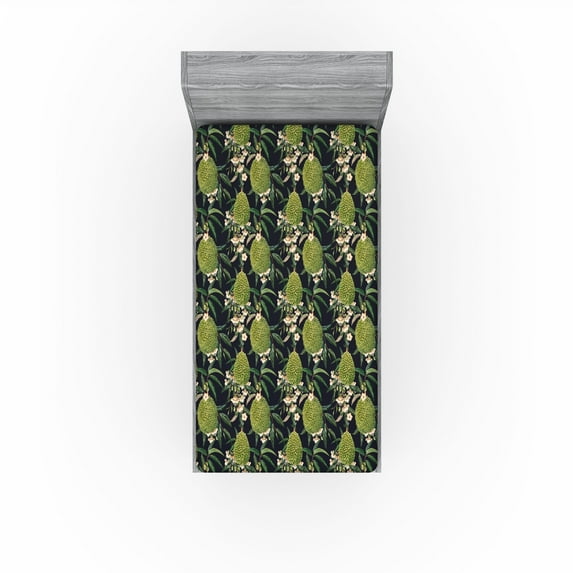 Ambesonne Botanical Fitted Sheet, Vintage Fruit Branches, Twin Size, Green Dark Blue and Peach