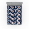thumbnail image 1 of Ambesonne Botanical Fitted Sheet, Wild Floral on Night Back, Full Size, Navy Blue and Peach, 1 of 5