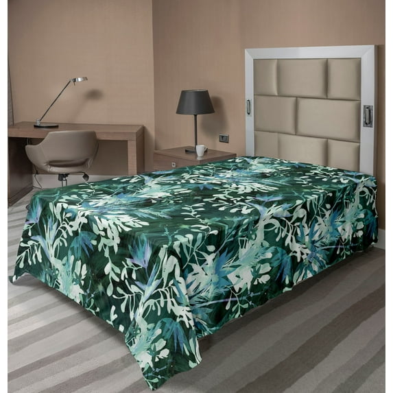 Ambesonne Botanical Flat Bedding Sheet Soft Top Sheet, Wild Flowers Vintage Plot, Twin, Hunter Green and Dark Teal