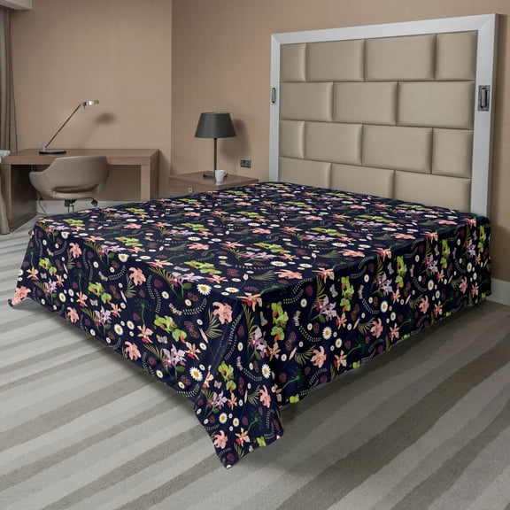 Ambesonne Botanical Flat Sheet, Cottagecore Butterflies, California King, Multicolor