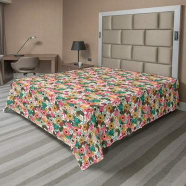 Ambesonne Botanical Flat Sheet, Flower Bouquets Beauty, King Size, Multicolor