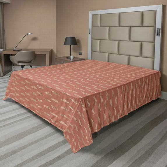 Ambesonne Botanical Flat Sheet, Pastel Leafy Branch, Queen Size, Pale Rust Grey Yellow