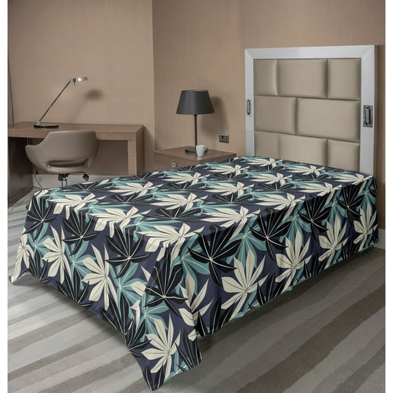 Ambesonne Botanical Flat Sheet, Pointy Tropical Leaves, Twin Size, Cadet Blue Dark Indigo