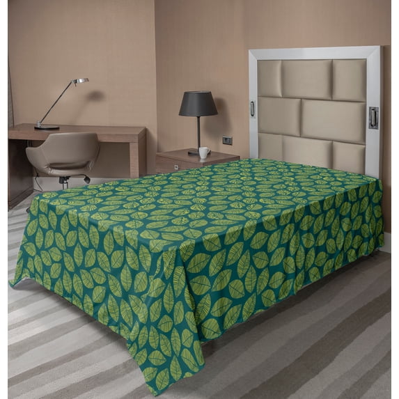 Ambesonne Botanical Flat Sheet, Tropical Tree Spring Art, TwinXL Size, Yellow Green Dark Teal
