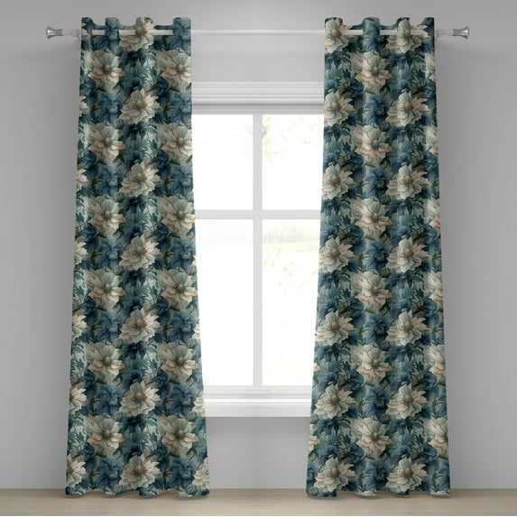 Ambesonne Botanical Garden Grommet Curtain, Cold Tones Floral, 50"x96", Slate Blue and Dark Teal
