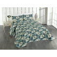 thumbnail image 1 of Ambesonne Botanical Garden Quilted Coverlet 3 Pcs, Cold Tones Floral, Queen Size, Slate Blue and Dark Teal, 1 of 4