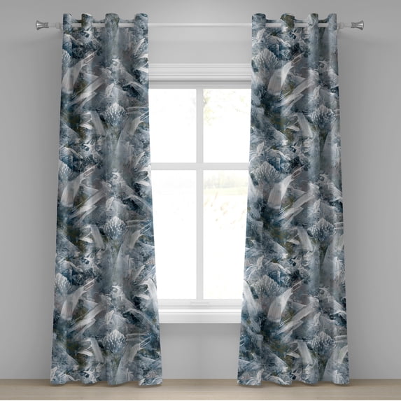 Ambesonne Botanical Grommet Curtain, Abstract Garden Petals, 50"x96", Blue Grey Sepia
