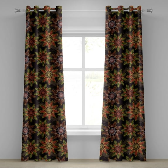 Ambesonne Botanical Grommet Curtain, Abstract Star Winter Art, 50"x108", Seal Brown Salmon and Green