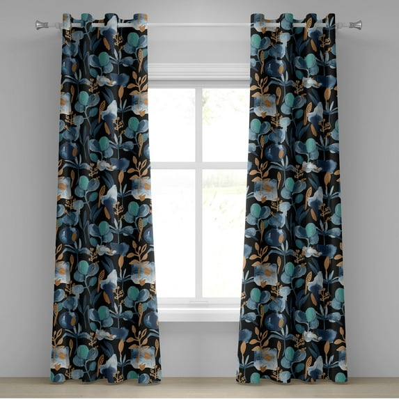 Ambesonne Botanical Grommet Curtain, Art Abstract Leaves Print, 50"x72", Dark Turquoise and Caramel