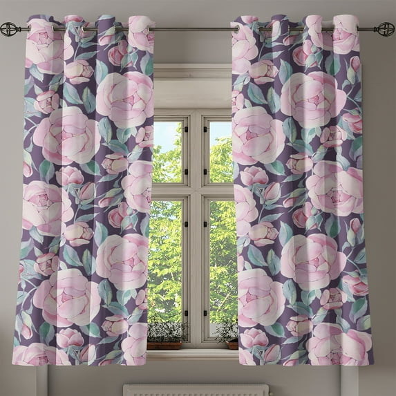 Ambesonne Botanical Grommet Curtain, Art English Garden Roses, 50"x60", Quartz and Soft Pink