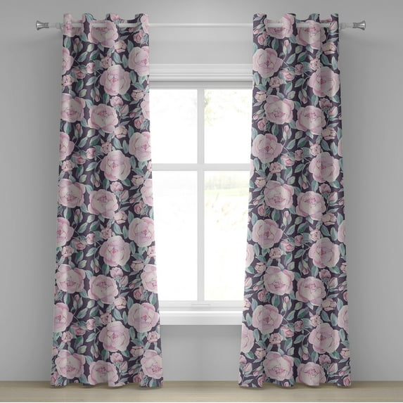 Ambesonne Botanical Grommet Curtain, Art English Garden Roses, 50"x84", Quartz and Soft Pink