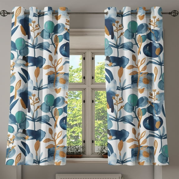 Ambesonne Botanical Grommet Curtain, Blooming Leaves Branches, 50"x60", Slate Blue Seafoam Amber