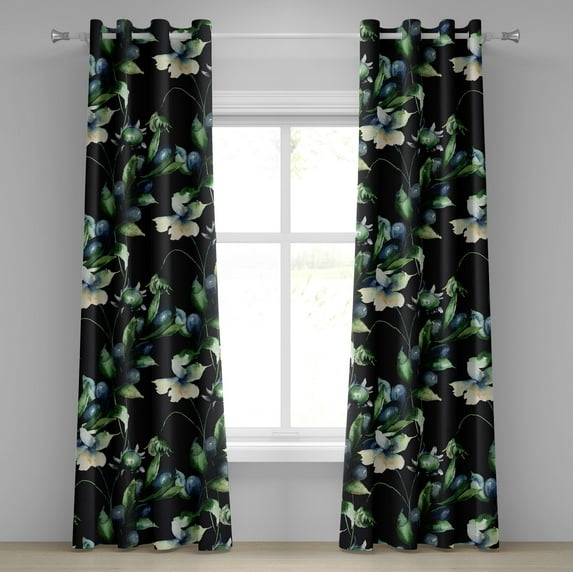 Ambesonne Botanical Grommet Curtain, Blooming Wild Art Flowers, 50"x96", Slate Blue Green and Black