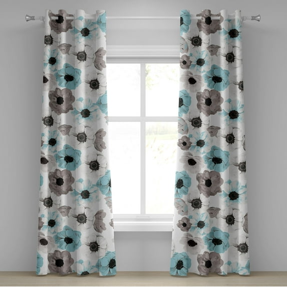 Ambesonne Botanical Grommet Curtain, Delicate Vintage Floral, 50"x84", Taupe Grey Turquoise