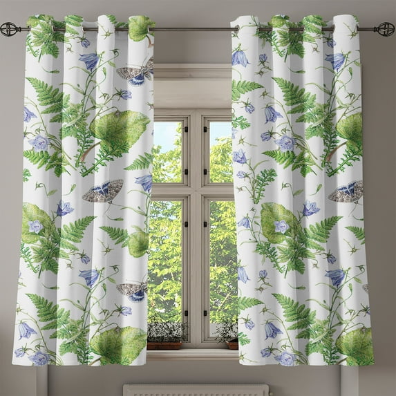 Ambesonne Botanical Grommet Curtain, Forest Pattern Leaves Art, 50"x63", Fern Green Lavender White