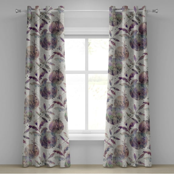Ambesonne Botanical Grommet Curtain, Grunge Leaves Circle Art, 50"x96", Blue Violet and Pale Eggplant