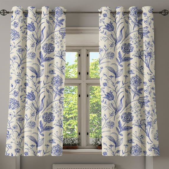 Ambesonne Botanical Grommet Curtain, Leafy Vintage Flowers Art, 50"x63", Ivory and Blue Violet