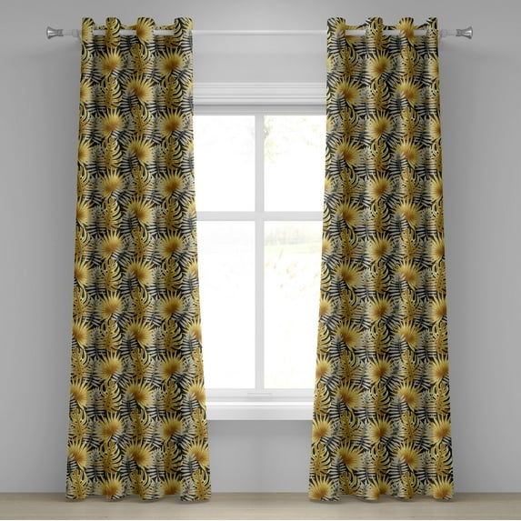 Ambesonne Botanical Grommet Curtain, Monstera Leaves Tropical, 50"x96", Mustard and Charcoal Grey